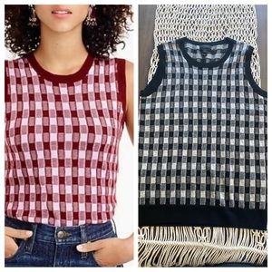 J Crew Italian Cashmere Gingham sleeve sweater vest